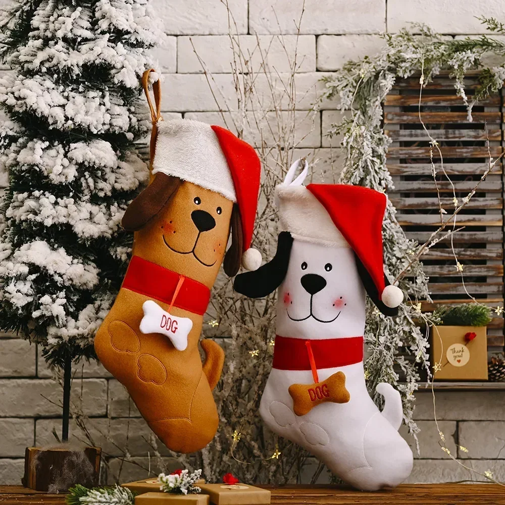 Christmas Stocking Hanging - 骨の形をしたクリスマスストッキング,クリスマスギフトバッグ,木の暖炉,装飾ソックス,新年,子供向けのキャンディーギフト,ペット
