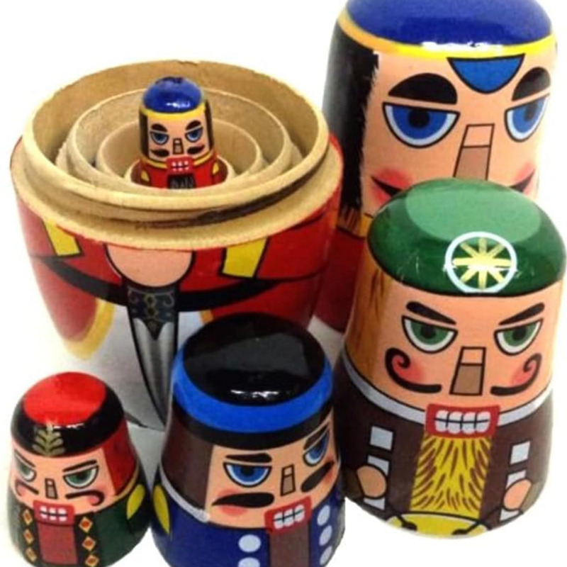 Nutcracker Figurine - 5個入り ロシアのくるみ割り人形 マトリョーシカ - 手作り木製クリスマスマトリョーシカセット