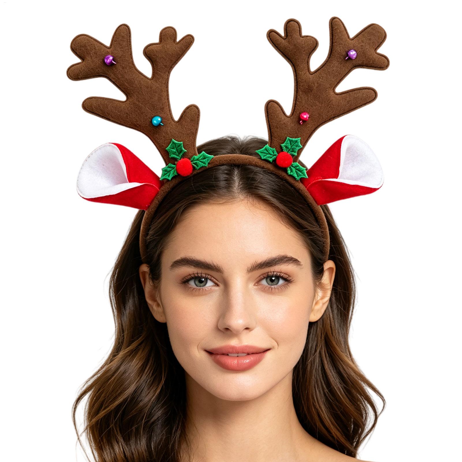 Reindeer Antlers Headband - クリスマス柄のトナカイの角のヘッドバンド。リアルな3D素材を使用し、動物の角を模したデザイン。サイズ調整可能。クリスマスパーティーの写真撮影用小道具としても最適。