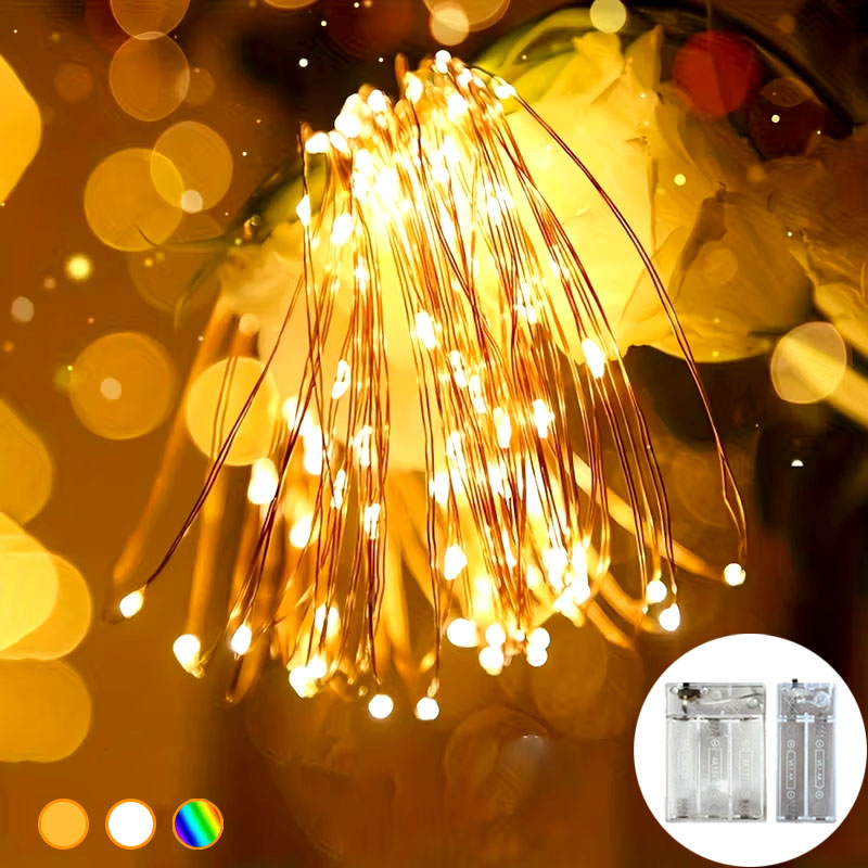 Led Fairy String Lights - LEDフェアリーライト、電池式で点滅する銅線製のイルミネーションライト、クリスマスや結婚式、パーティーのテーブル装飾用。