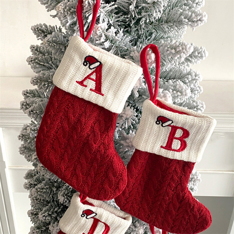クリスマスソックス編み物雪の結晶文字ストッキングクリスマスデ - Christmas Stocking Hanging のレビューと価格