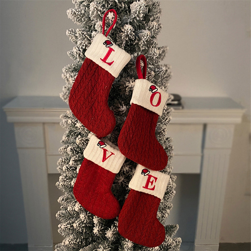 クリスマスソックス編み物雪の結晶文字ストッキングクリスマスデ - Christmas Stocking Hanging のレビューと価格