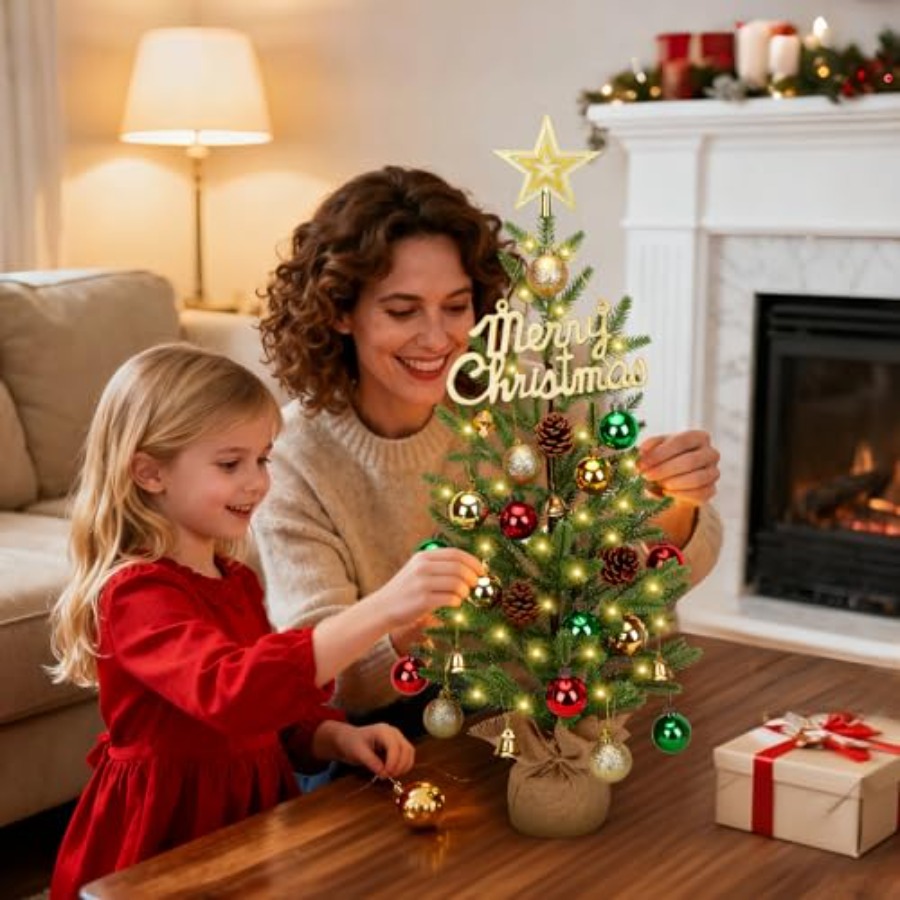 2フィートのミニクリスマスツリー、30個のLEDライト付き卓 - Christmas Tree Artificial のレビューと価格