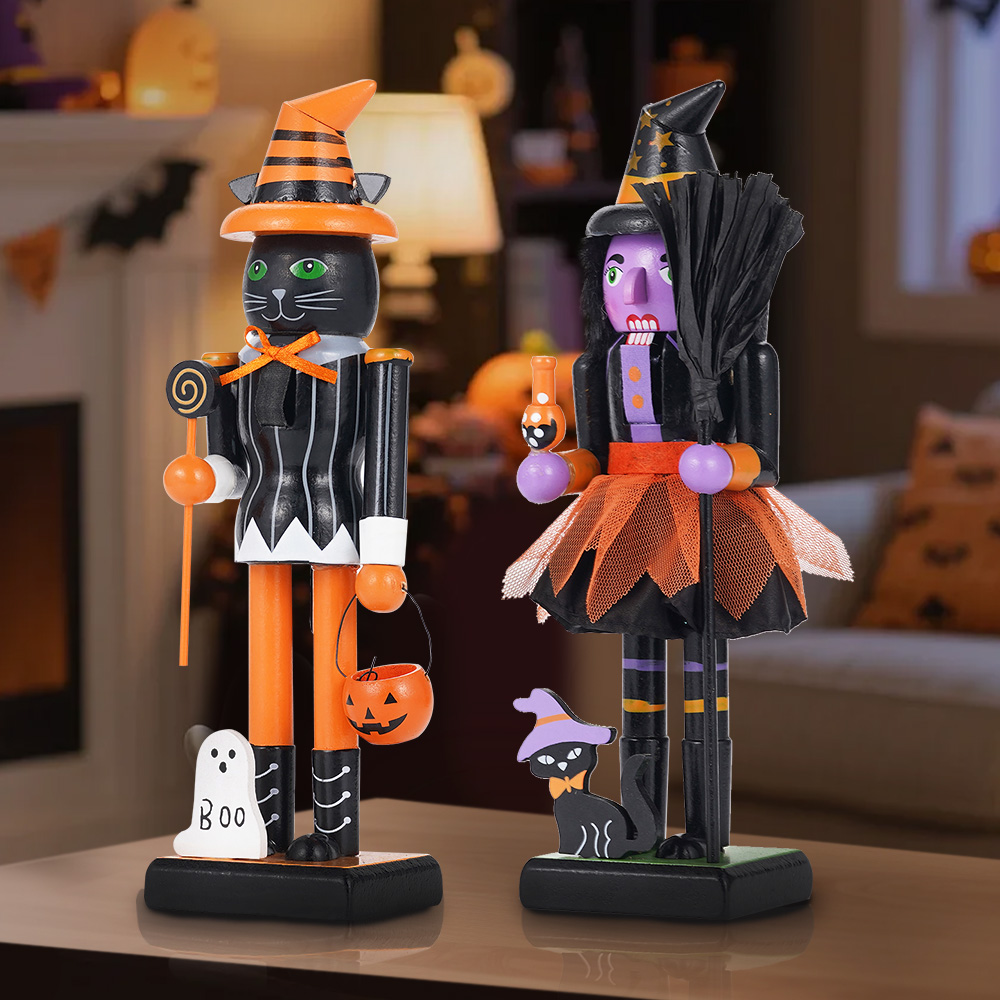 ハロウィン無垢材くるみ割り人形フィギュア スケルトン 魔女  - Nutcracker Figurine のレビューと価格