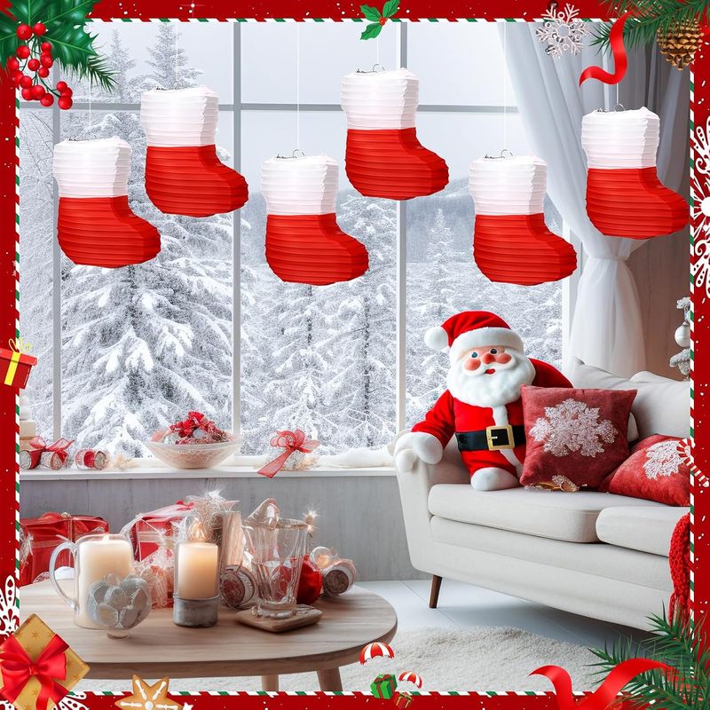 クリスマスペーパーランタン1個。クリスマスストッキング型ペー - Christmas Stocking Hanging のレビューと価格