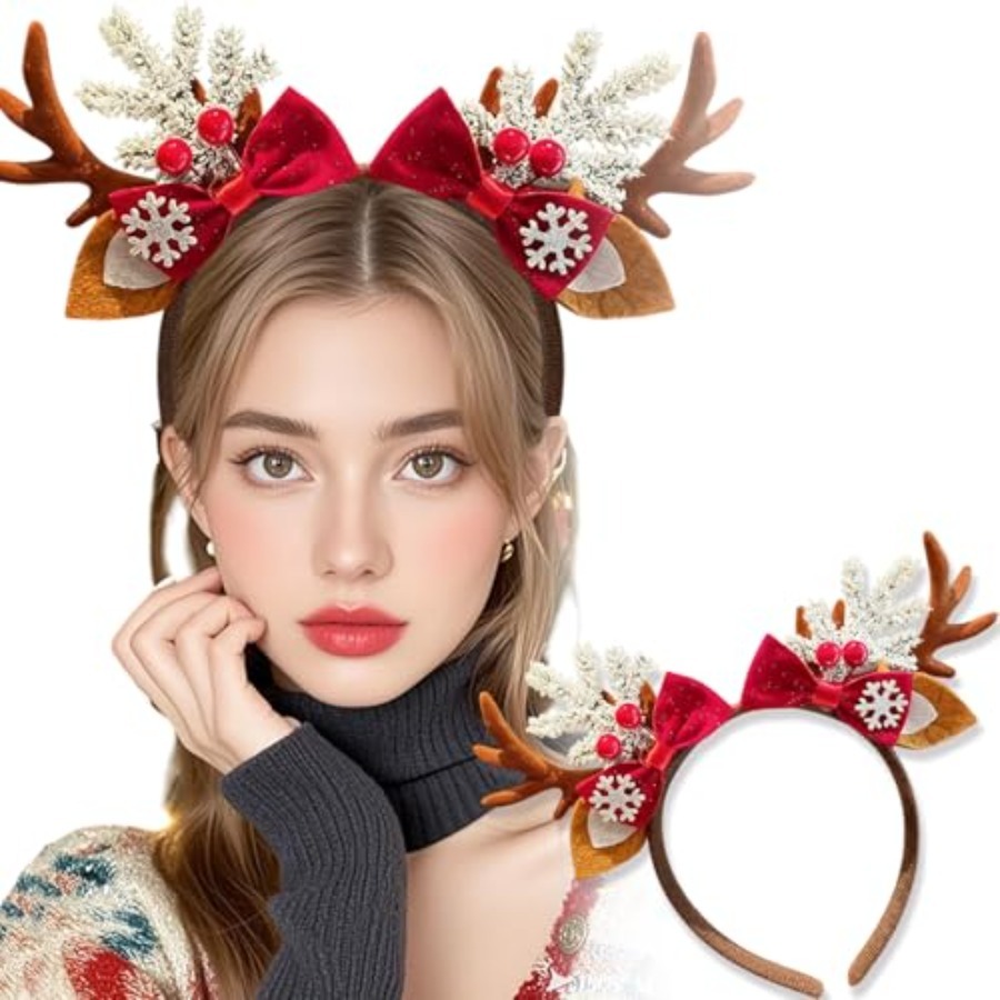 女性用のかわいいクリスマスヘッドバンド、トナカイの鹿の角のヘ - Reindeer Antlers Headband のレビューと価格