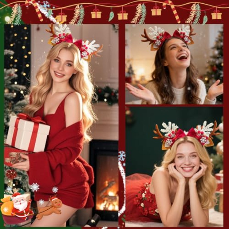 女性用のかわいいクリスマスヘッドバンド、トナカイの鹿の角のヘ - Reindeer Antlers Headband のレビューと価格