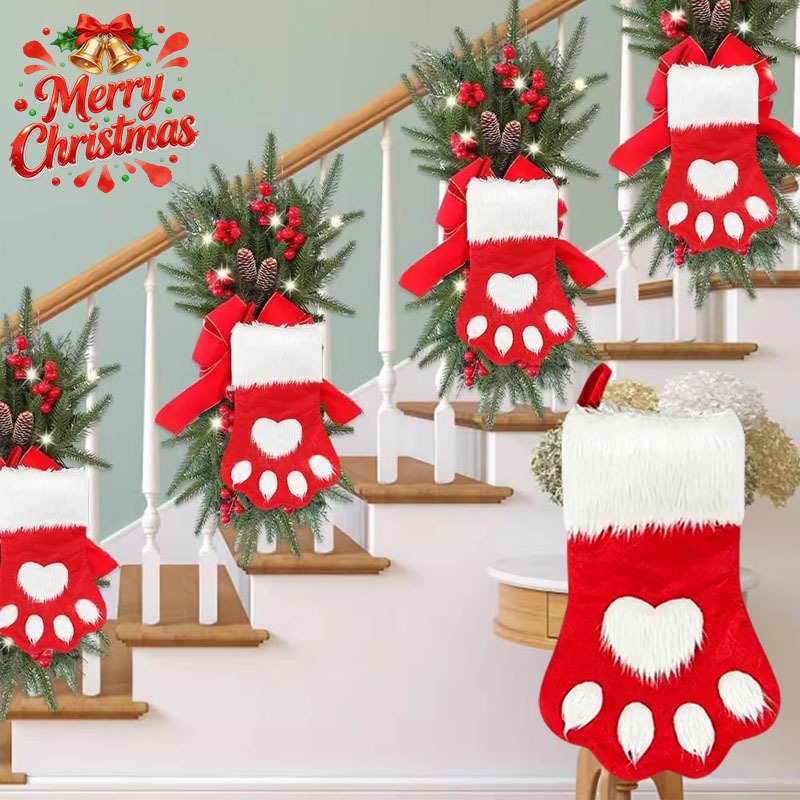 冬のぬいぐるみ犬の足の形をしたクリスマスストッキング、ベルベ - Christmas Stocking Hanging のレビューと価格
