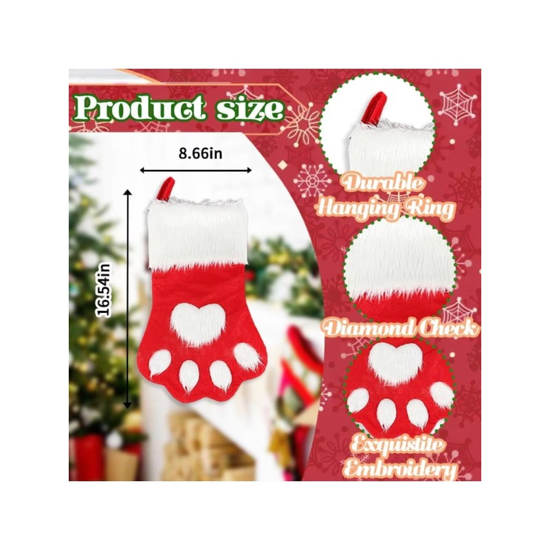 冬のぬいぐるみ犬の足の形をしたクリスマスストッキング、ベルベ - Christmas Stocking Hanging のレビューと価格