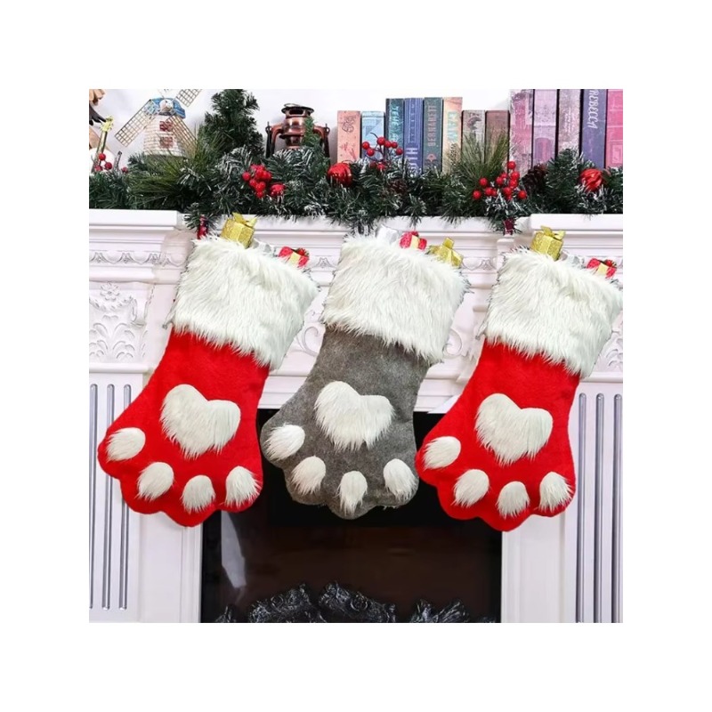 冬のぬいぐるみ犬の足の形をしたクリスマスストッキング、ベルベ - Christmas Stocking Hanging のレビューと価格
