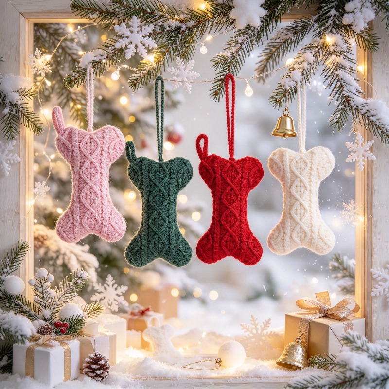 カラフルなケーブル編みの骨型クリスマスストッキング。クリスマ - Christmas Stocking Hanging のレビューと価格