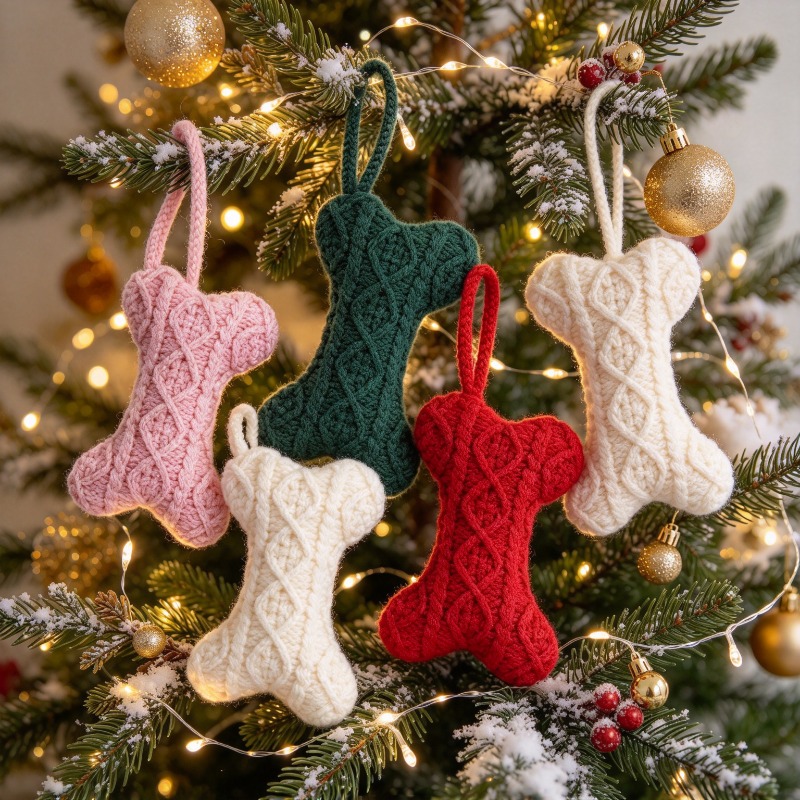 カラフルなケーブル編みの骨型クリスマスストッキング。クリスマ - Christmas Stocking Hanging のレビューと価格