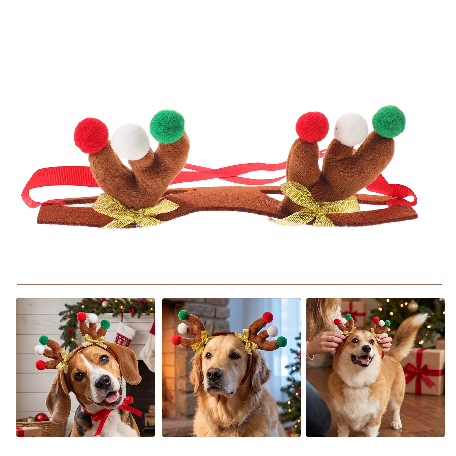 犬用トナカイの角のヘッドバンド、クリスマスのぬいぐるみヘアア - Reindeer Antlers Headband のレビューと価格