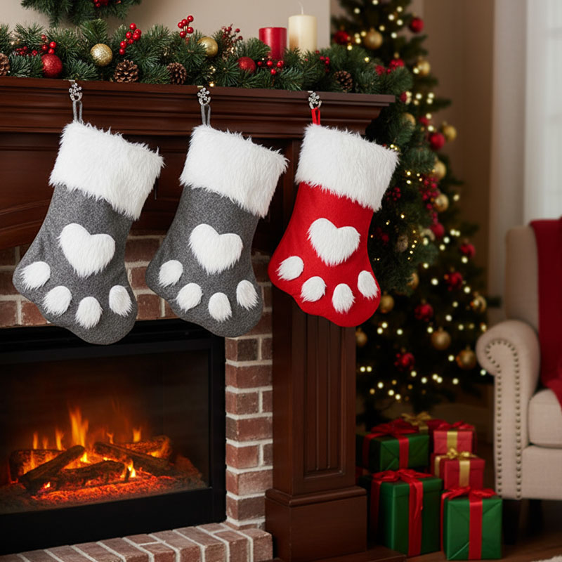 1-10個入り クリスマス ペットの足型ストッキング 赤とグ - Christmas Stocking Hanging のレビューと価格